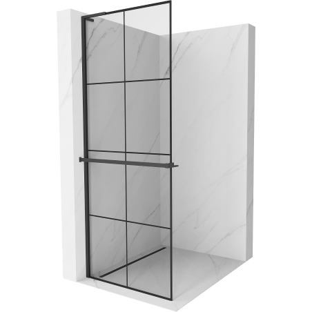 Mexen Kioto+ L ścianka prysznicowa z półką Walk-in 70 x 200 cm, czarna kratka, czarna - 800-070-123-70-77