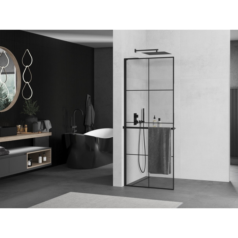 Mexen Kioto+ L dušisein riiuliga Walk-in 80 x 200 cm, must ruudustik, must - 800-080-123-70-77