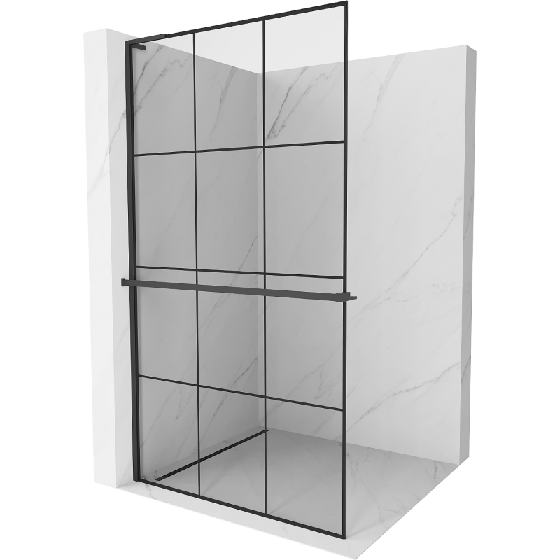 Mexen Kioto+ L ścianka prysznicowa z półką Walk-in 100 x 200 cm, czarna kratka, czarna - 800-100-123-70-77
