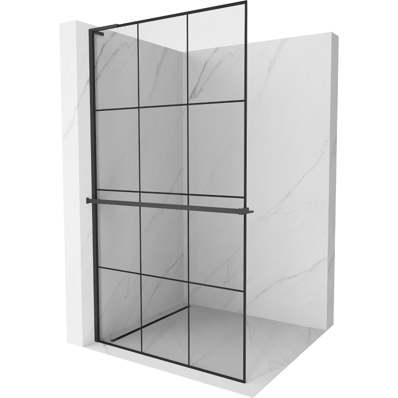 Mexen Kioto+ L Duschwand mit Regal Walk-in 110 x 200 cm, Schwarzes Gitter, Schwarz - 800-110-123-70-77