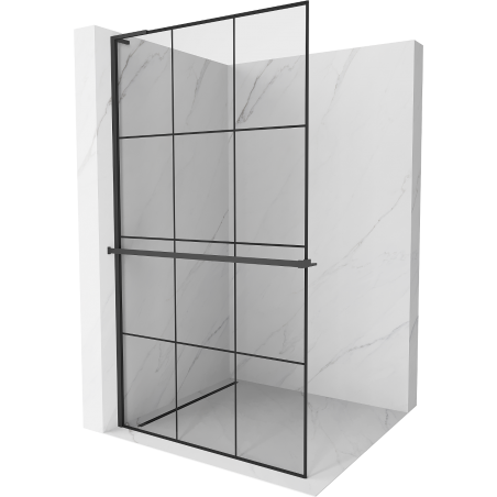 Mexen Kioto+ L Duschwand mit Regal Walk-in 110 x 200 cm, Schwarzes Gitter, Schwarz - 800-110-123-70-77