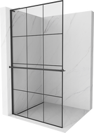 Mexen Kioto+ L Duschwand mit Regal Walk-in 110 x 200 cm, Schwarzes Gitter, Schwarz - 800-110-123-70-77