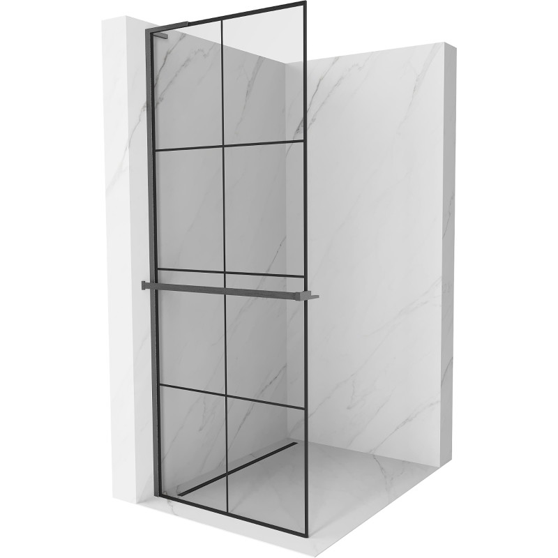 Mexen Kioto+ L zidna pregrada za tuš s policom Walk-in 80 x 200 cm, crna mrežica, četkani gun gray - 800-080-123-66-77