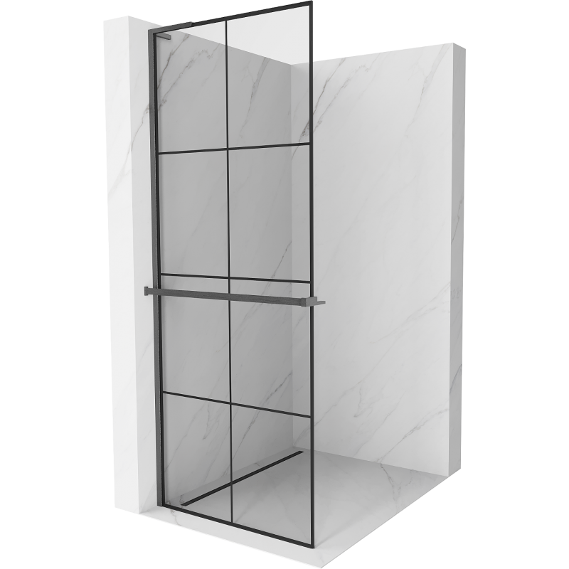 Mexen Kioto+ L Walk-in Shower Wall with Shelf 90 x 200 cm, Black Pattern, Brushed Gun Gray - 800-090-123-66-77