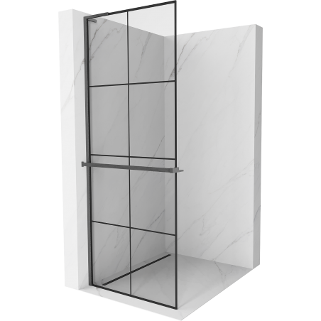 Mexen Kioto+ L paroi de douche avec étagère Walk-in 90 x 200 cm, motif noir, finition gun gray brossé - 800-090-123-66-77