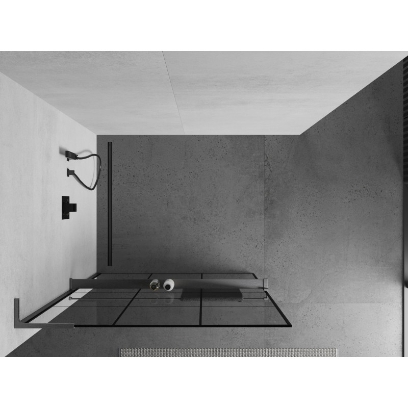 Mexen Kioto+ L dušisein riiuliga Walk-in 110 x 200 cm, must ruudustik, harjatud gun gray - 800-110-123-66-77