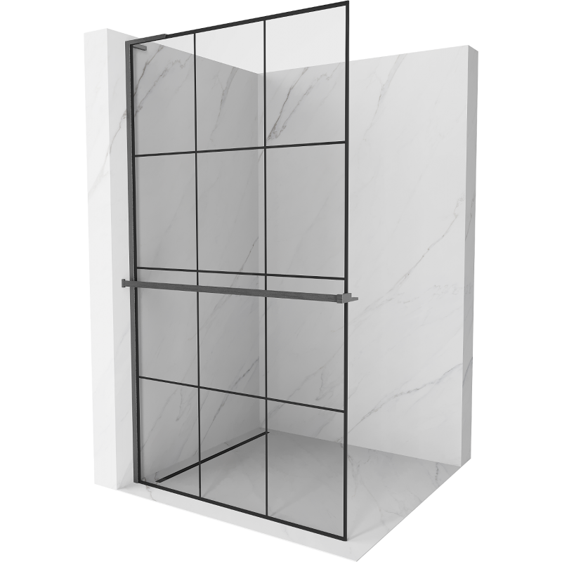 Mexen Kioto+ L Shower Wall with Shelf Walk-in 120 x 200 cm, Black Grid, Gun Gray Brushed - 800-120-123-66-77