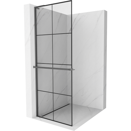 Mexen Kioto+ L ścianka prysznicowa z półką Walk-in 70 x 200 cm, czarna kratka, gun metal - 800-070-123-95-77