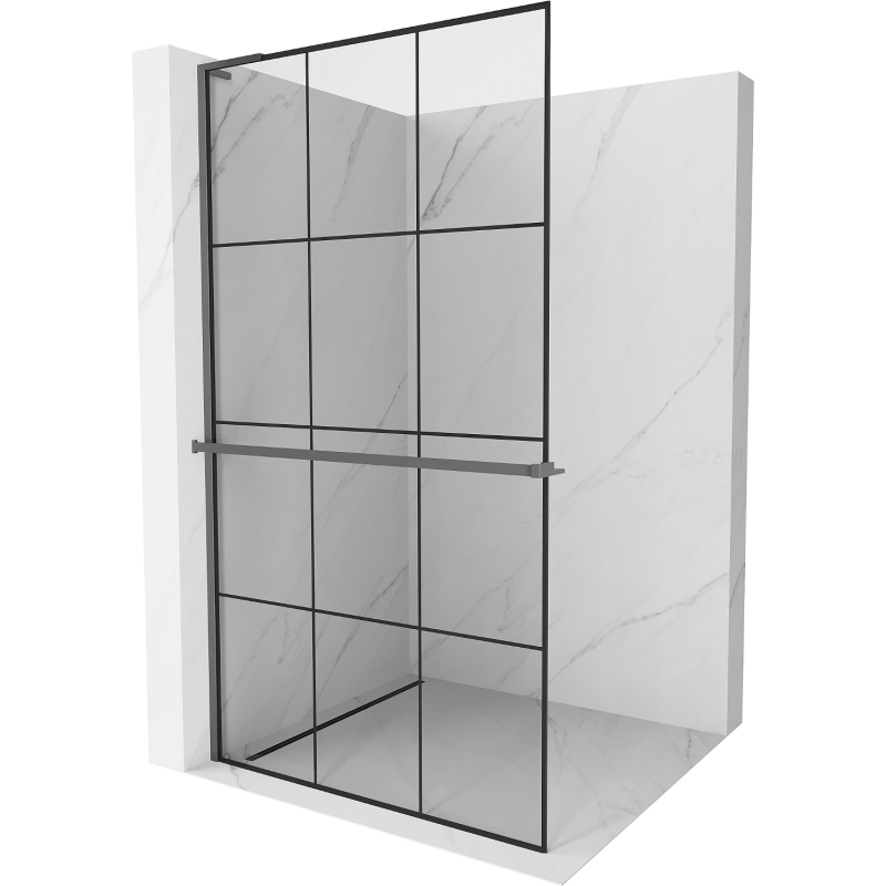 Mexen Kioto+ L paroi de douche avec étagère Walk-in 100 x 200 cm, grille noire, metal gun - 800-100-123-95-77