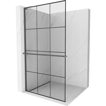 Mexen Kioto+ L ścianka prysznicowa z półką Walk-in 100 x 200 cm, czarna kratka, gun metal - 800-100-123-95-77