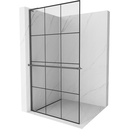 Mexen Kioto+ L paroi de douche avec étagère Walk-in 110 x 200 cm, grille noire, gun metal - 800-110-123-95-77