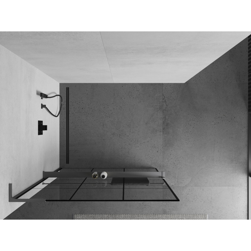 Mexen Kioto+ L dušisein koos Walk-in riiuliga 120 x 200 cm, must ruudustik, gun metal - 800-120-123-95-77