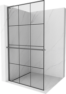 Mexen Kioto+ L Duschwand mit Ablage Walk-in 120 x 200 cm, schwarzes Gitter, Gun Metal - 800-120-123-95-77