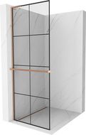 Mexen Kioto+ L douchewand met plank Walk-in 70 x 200 cm, zwart raster, geborsteld koper - 800-070-123-65-77