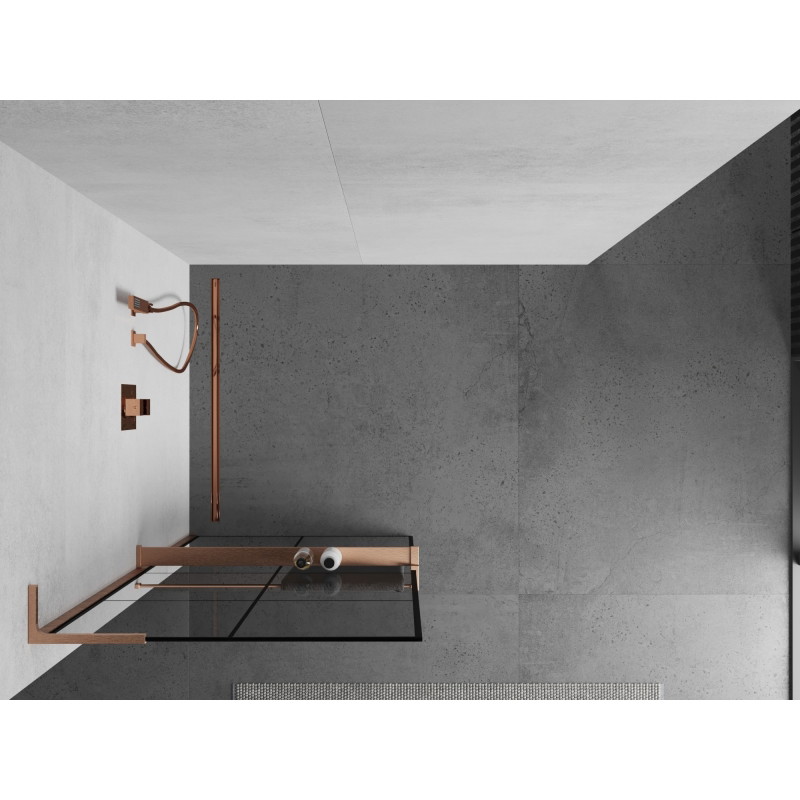 Mexen Kioto+ L dušisein riiuliga Walk-in 90 x 200 cm, must ruudustik, harjatud vask - 800-090-123-65-77