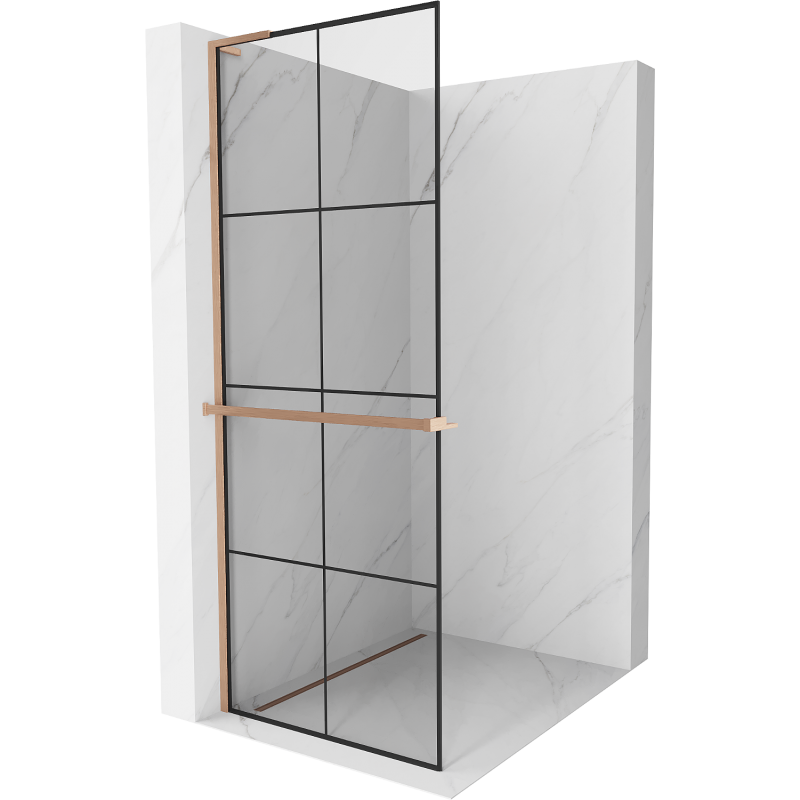 Mexen Kioto+ L parede de chuveiro com prateleira Walk-in 90 x 200 cm, grelha preta, cobre escovado - 800-090-123-65-77