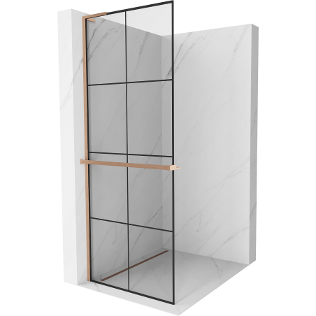 Mexen Kioto+ L shower wall with shelf Walk-in 90 x 200 cm, black grid, brushed copper - 800-090-123-65-77