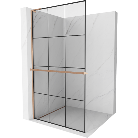 Mexen Kioto+ L douchewand met plank Walk-in 100 x 200 cm, zwart rooster, geborsteld koper - 800-100-123-65-77
