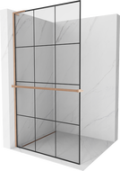 Mexen Kioto+ L Duschwand mit Regal Walk-in 100 x 200 cm, schwarzes Gitter, gebürstetes Kupfer - 800-100-123-65-77