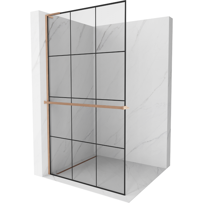 Mexen Kioto+ L shower screen with shelf Walk-in 110 x 200 cm, black grid, brushed copper - 800-110-123-65-77