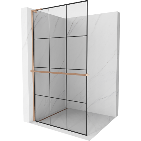 Mexen Kioto+ L shower panel with shelf Walk-in 120 x 200 cm, black grid, brushed copper - 800-120-123-65-77