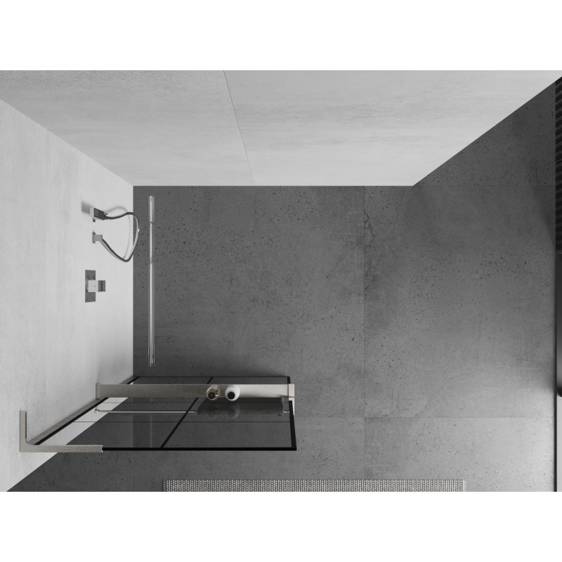 Mexen Kioto+ L ścianka prysznicowa z półką Walk-in 70 x 200 cm, czarna kratka, nikiel szczotkowany - 800-070-123-97-77