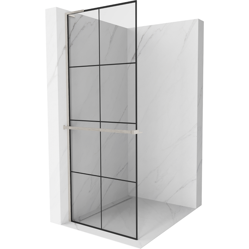 Mexen Kioto+ L paroi de douche avec étagère Walk-in 70 x 200 cm, grille noire, nickel brossé - 800-070-123-97-77