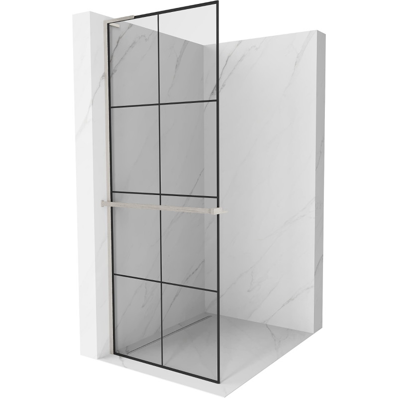 Mexen Kioto+ L ścianka prysznicowa z półką Walk-in 70 x 200 cm, czarna kratka, nikiel szczotkowany - 800-070-123-97-77