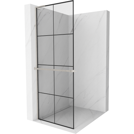 Mexen Kioto+ L paroi de douche avec étagère Walk-in 70 x 200 cm, grille noire, nickel brossé - 800-070-123-97-77