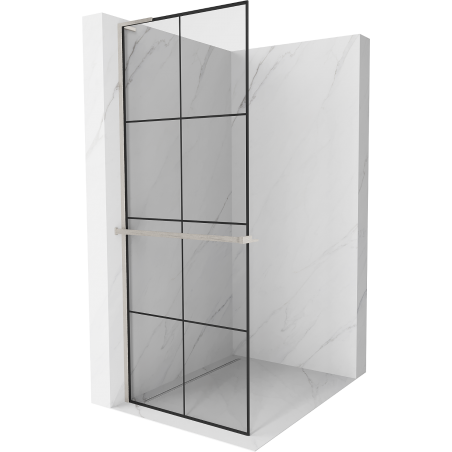 Mexen Kioto+ L ścianka prysznicowa z półką Walk-in 70 x 200 cm, czarna kratka, nikiel szczotkowany - 800-070-123-97-77