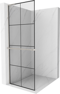 Mexen Kioto+ L Duschwand mit Regal Walk-in 70 x 200 cm, schwarzes Gitter, gebürsteter Nickel - 800-070-123-97-77