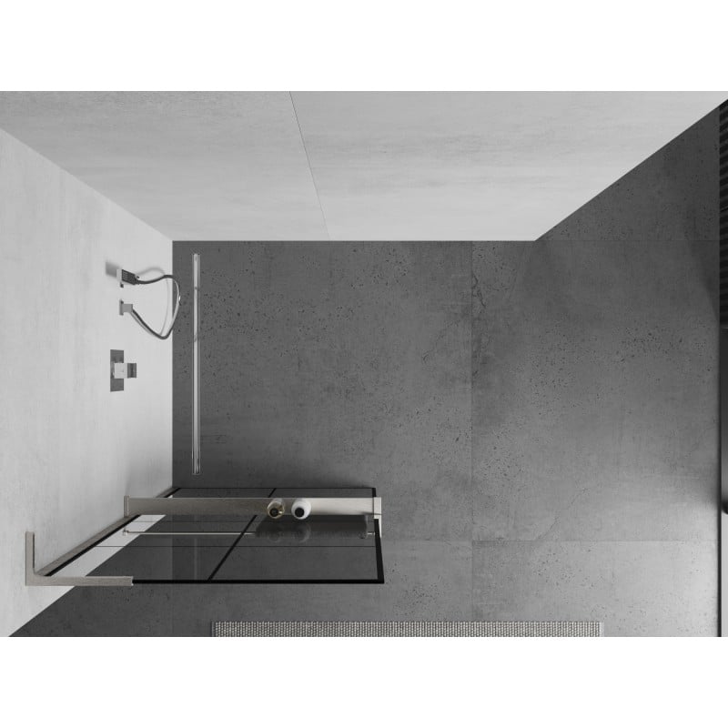 Mexen Kioto+ L panel de ducha con estante Walk-in 80 x 200 cm, rejilla negra, níquel cepillado - 800-080-123-97-77