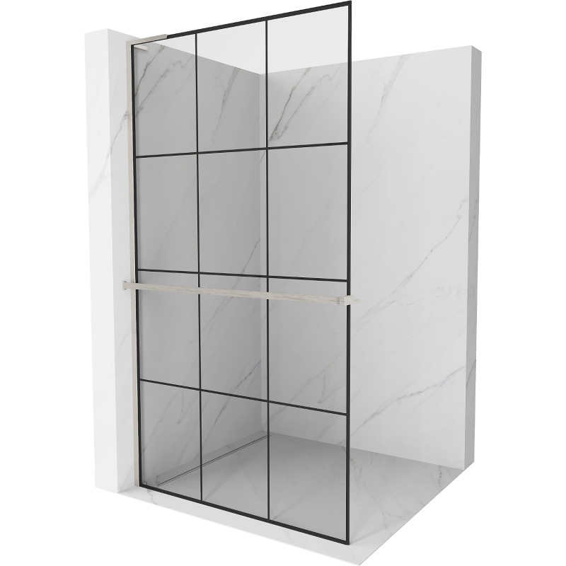 Mexen Kioto+ L dušišilu sein koos Walk-in riiuliga 110 x 200 cm, must ruudustik, harjatud nikkel - 800-110-123-97-77