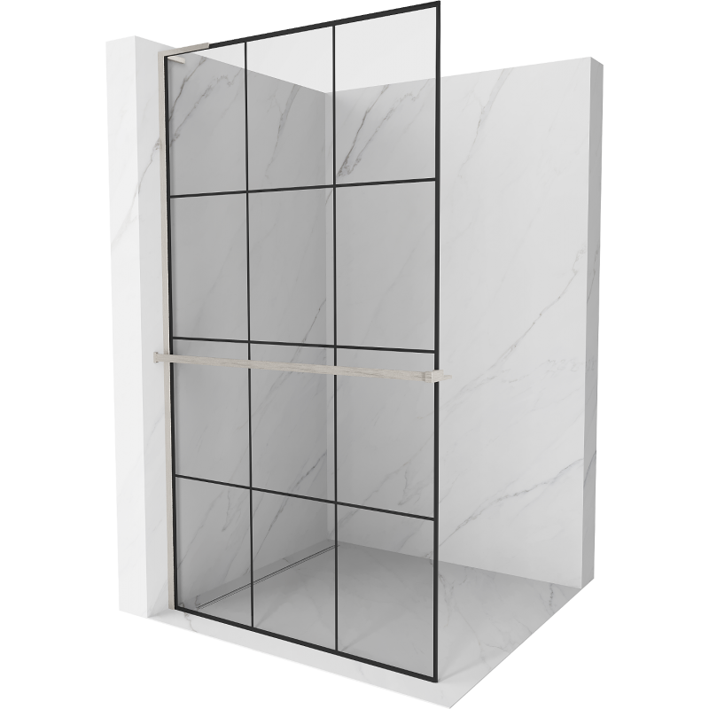 Mexen Kioto+ L paroi de douche avec étagère Walk-in 110 x 200 cm, grille noire, nickel brossé - 800-110-123-97-77