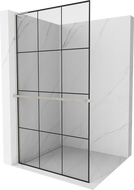 Mexen Kioto+ L Duschwand mit Ablage Walk-in 110 x 200 cm, schwarze Gitter, gebürstetes Nickel - 800-110-123-97-77