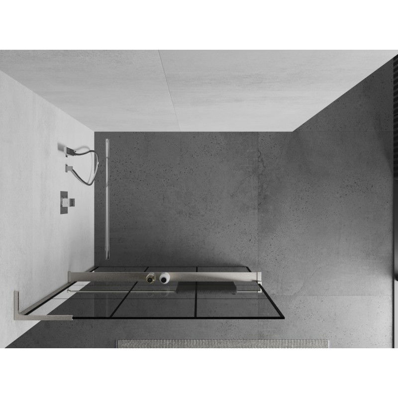 Mexen Kioto+ L douchewand met plank Walk-in 110 x 200 cm, zwart raster, geborsteld nikkel - 800-110-123-97-77