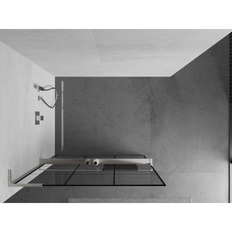 Mexen Kioto+ L dušišilu sein koos Walk-in riiuliga 110 x 200 cm, must ruudustik, harjatud nikkel - 800-110-123-97-77