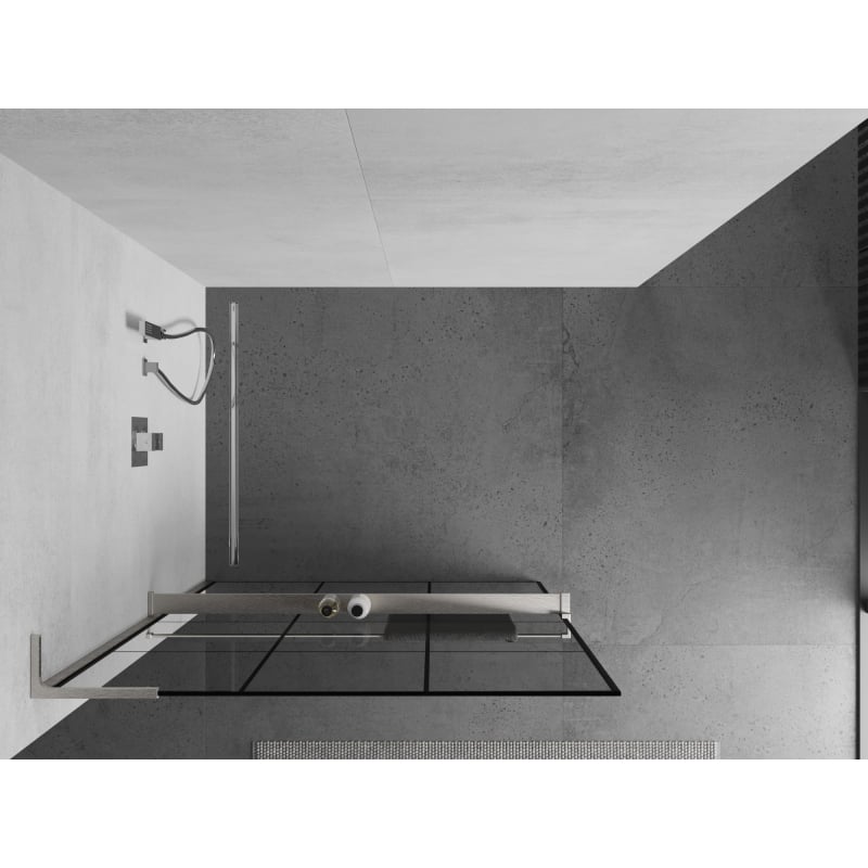 Mexen Kioto+ L dušipaneel riiuliga Walk-in 120 x 200 cm, must ruudustik, harjatud nikkel - 800-120-123-97-77