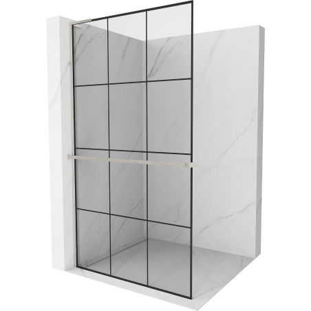 Mexen Kioto+ L διαχωριστικό ντους με ράφι τύπου Walk-in 120 x 200 cm, μαύρο πλέγμα,