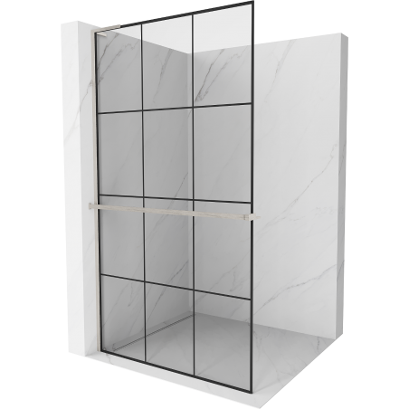 Mexen Kioto+ L Shower Wall with Shelf Walk-in 120 x 200 cm, Black Grid, Brushed Nickel - 800-120-123-97-77