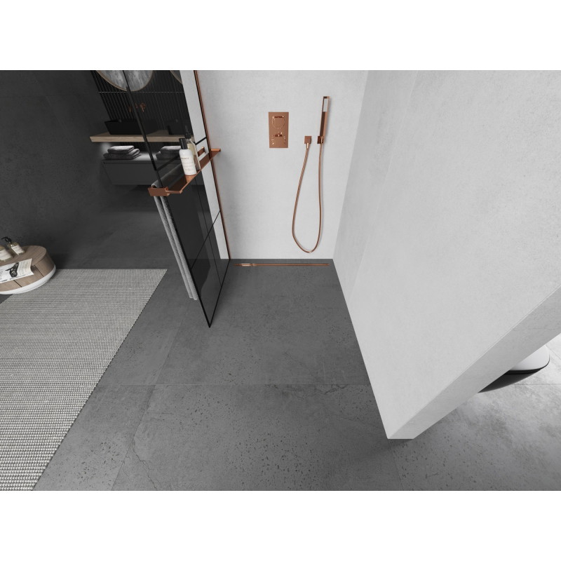 Mexen Kioto+ L dušisein riiuliga Walk-in 80 x 200 cm, must ruudustik, roosa kuld - 800-080-123-60-77