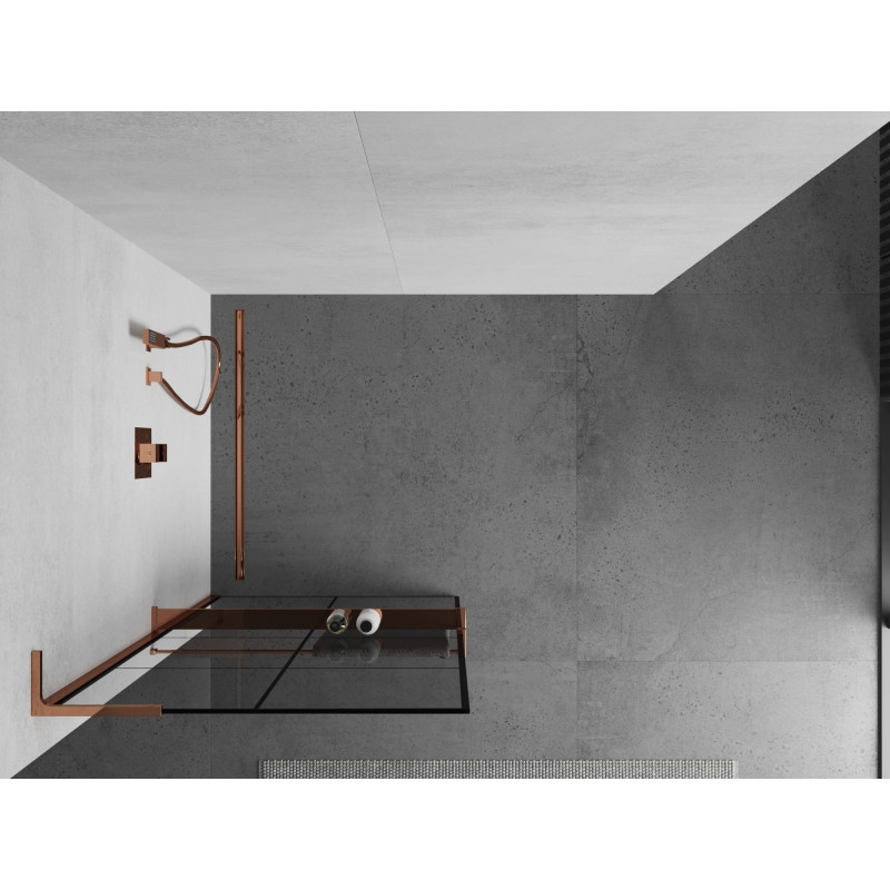 Mexen Kioto+ L dušisein riiuliga Walk-in 80 x 200 cm, must ruudustik, roosa kuld - 800-080-123-60-77