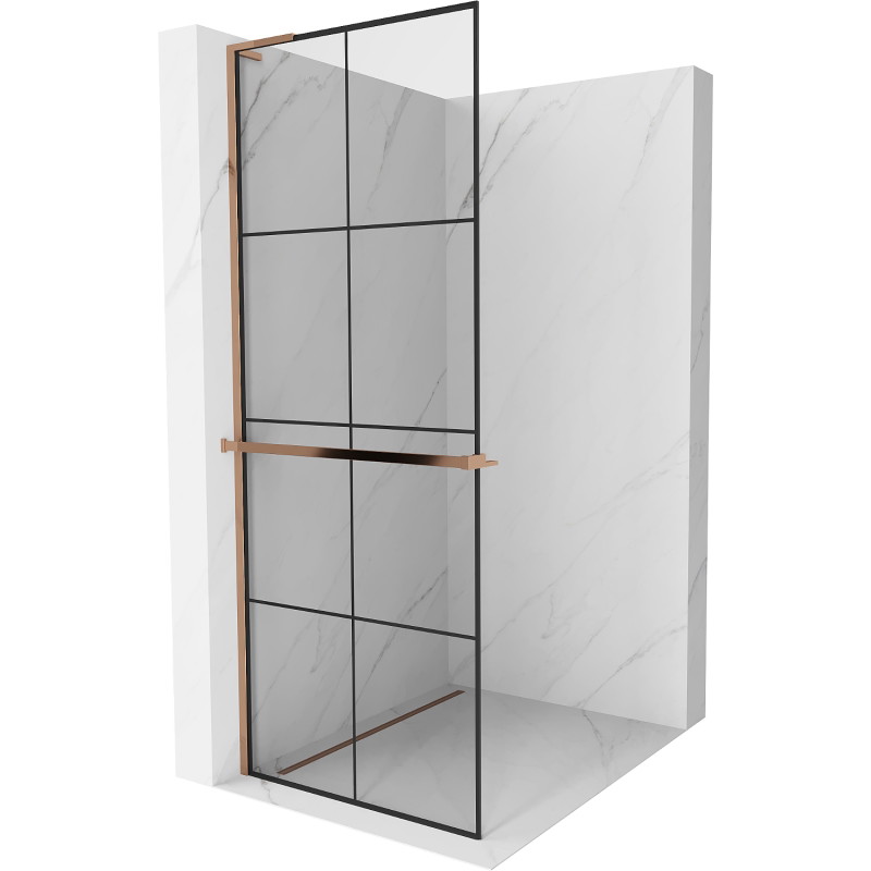 Mexen Kioto+ L dušisein riiuliga Walk-in 80 x 200 cm, must ruudustik, roosa kuld - 800-080-123-60-77