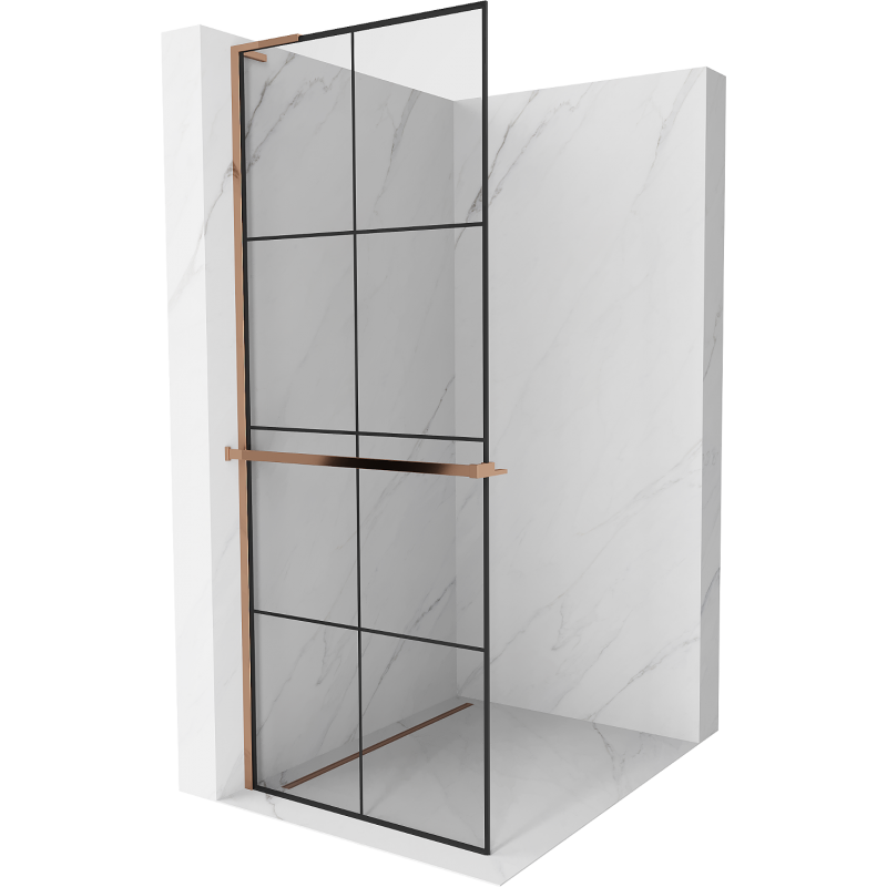 Mexen Kioto+ L shower wall with shelf Walk-in 90 x 200 cm, black grid, rose gold - 800-090-123-60-77