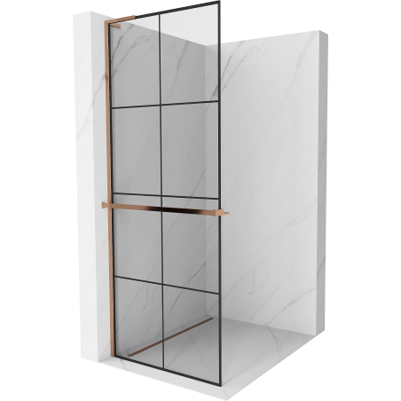 Mexen Kioto+ L Duschwand mit Regal Walk-in 90 x 200 cm, schwarzes Gitter, Roségold - 800-090-123-60-77