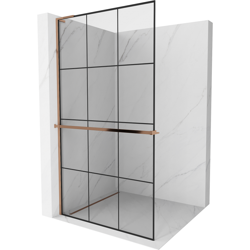 Mexen Kioto+ L shower screen with Walk-in shelf 100 x 200 cm, black grid, rose gold - 800-100-123-60-77
