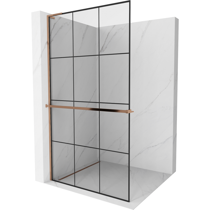 Mexen Kioto+ L Duschwand mit Regal Walk-in 110 x 200 cm, schwarzes Gitter, Roségold - 800-110-123-60-77