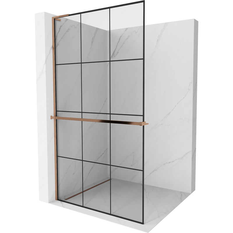 Mexen Kioto+ L parede de duche com prateleira Walk-in 110 x 200 cm, grade preta, ouro rosa - 800-110-123-60-77