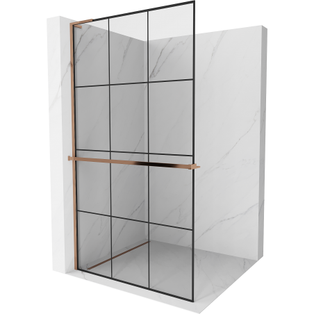 Mexen Kioto+ L Duschwand mit Regal Walk-in 110 x 200 cm, schwarzes Gitter, Roségold - 800-110-123-60-77