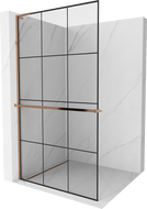 Mexen Kioto+ L zidna pregrada za tuš s policom Walk-in 110 x 200 cm, crna rešetka, ružičasto zlato - 800-110-123-60-77